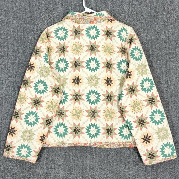 Universal Threads Quilted Button-Front Jacket Cream Star Quilt Print Siz… - Picture 3 of 9